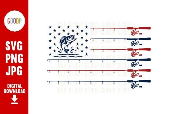 American Flag Fishing Rod Bass Fish SVG