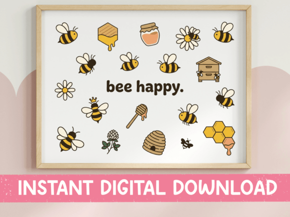 Bee Happy Honey Scatter SVG PNG Print