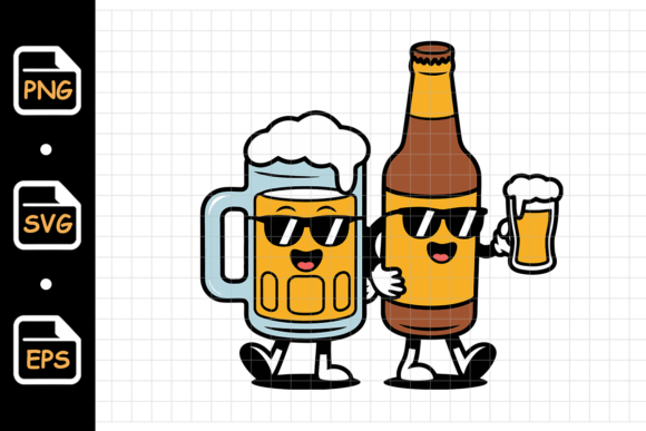 Beer Mug and Bottle Friends Cartoon