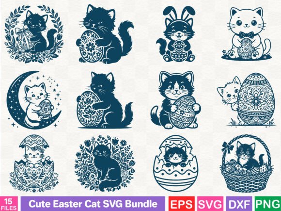 Cute Easter Cat SVG Bundle