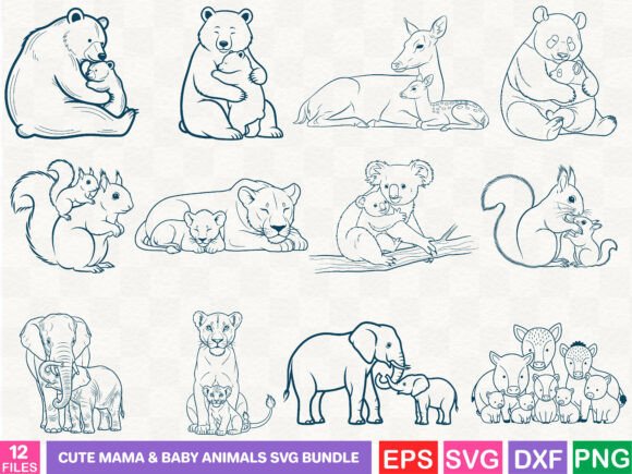 Cute Mama Baby Animals SVG Bundle