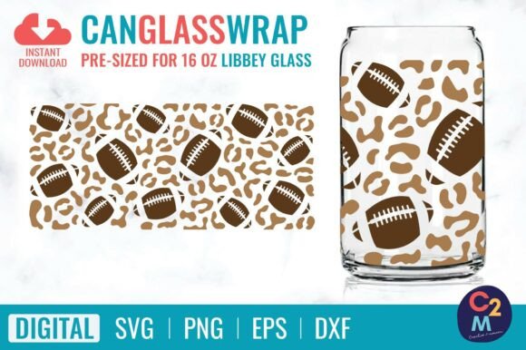 Football Leopard Libbey Glass 16oz SVG