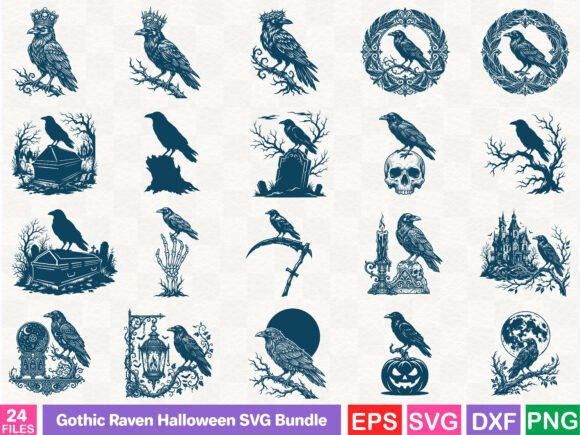 Gothic Raven Halloween SVG Bundle