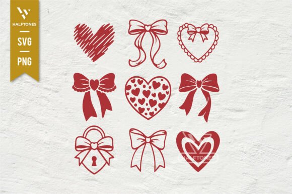 Retro Valentines Bow Heart SVG PNG